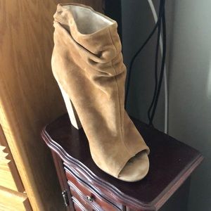 Sued open toe ankle booties